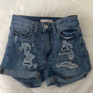 high rise ripped jean shorts